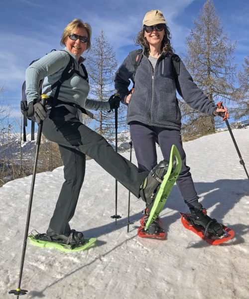 Trying out the snowshoes