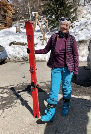 Cate in the car park at Ste Foy: our first day on the mountain